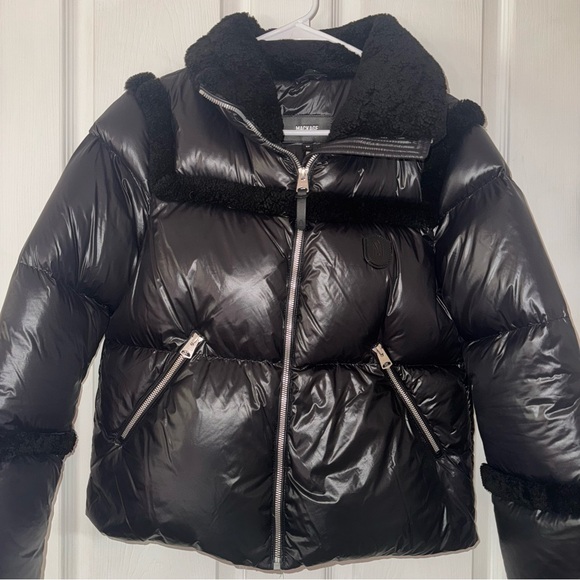Mackage Montreal Miya black puffer jacket Shearling trim collar Small - Picture 5 of 16